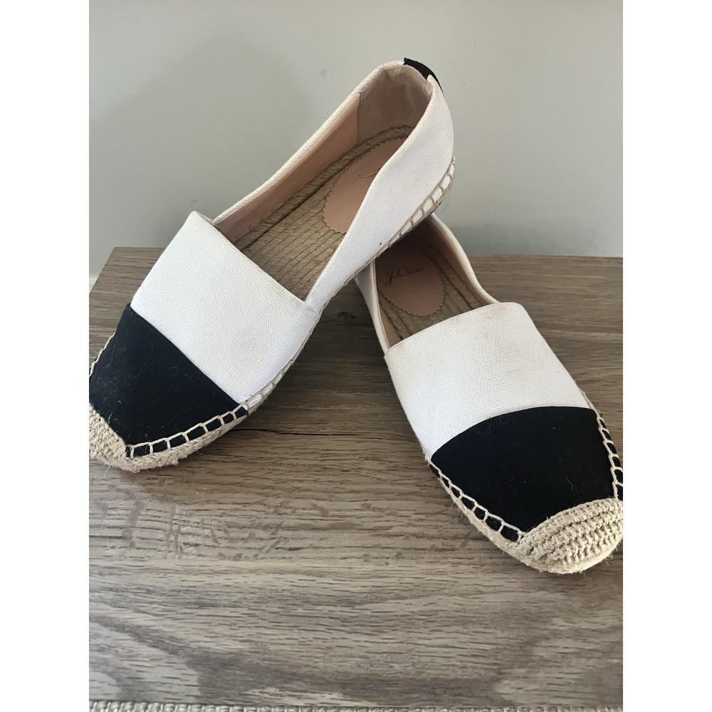 J. Crew Black and White Espadrille Shoes size 7.5 Women's Slip On Shoe Canvas W1